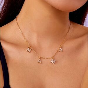 Mama Gold Tone Rhinestone Necklace